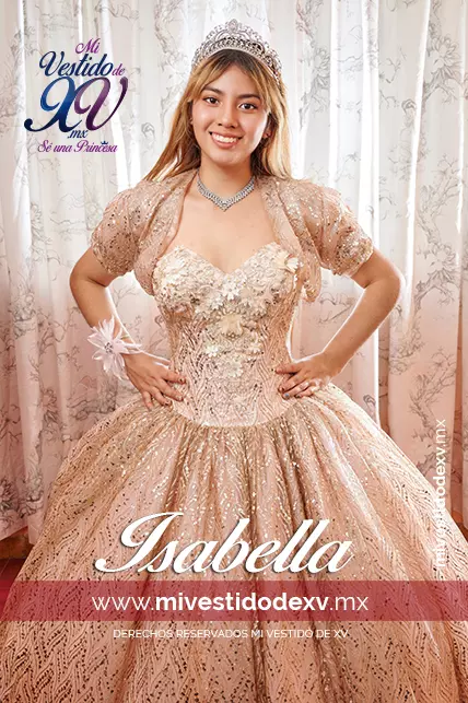 Bella joven con un vestido de xv años en color oro y rosa golden