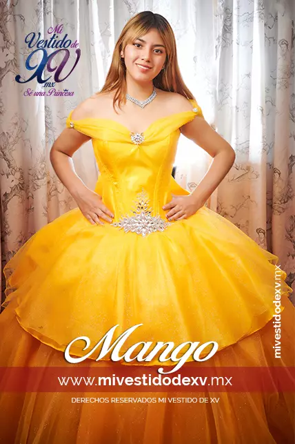 bello vestido de quinceaños color mango