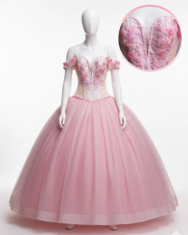 Renta de vestido de 15 años color rosa baby flores
